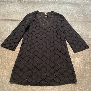 Dream Beach Cover Up Dress Black USA Cotton Womens Medium Swim Embroidered Boho